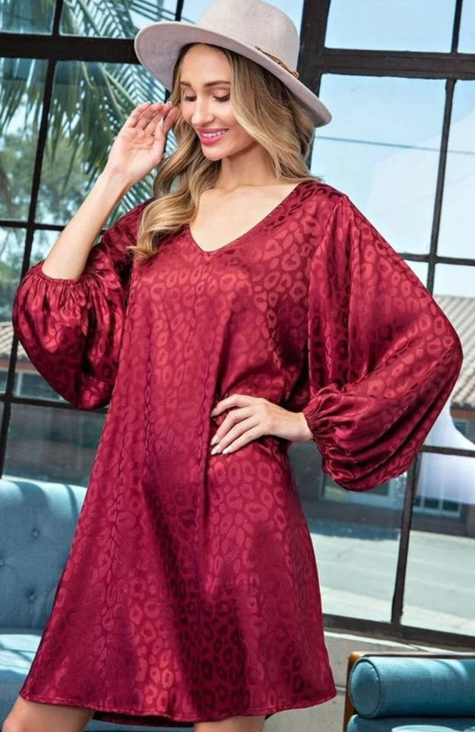 red leopard satin dress Maroon Animal Print Sleeveless Satin Midi Dress