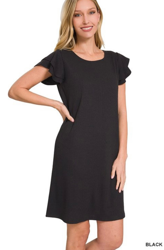 Ruffle Sleeve Classic Little Black Dress | Speckles & Stripes Ruffle Sleeve Classic Little Black Dress | Speckles & Stripes