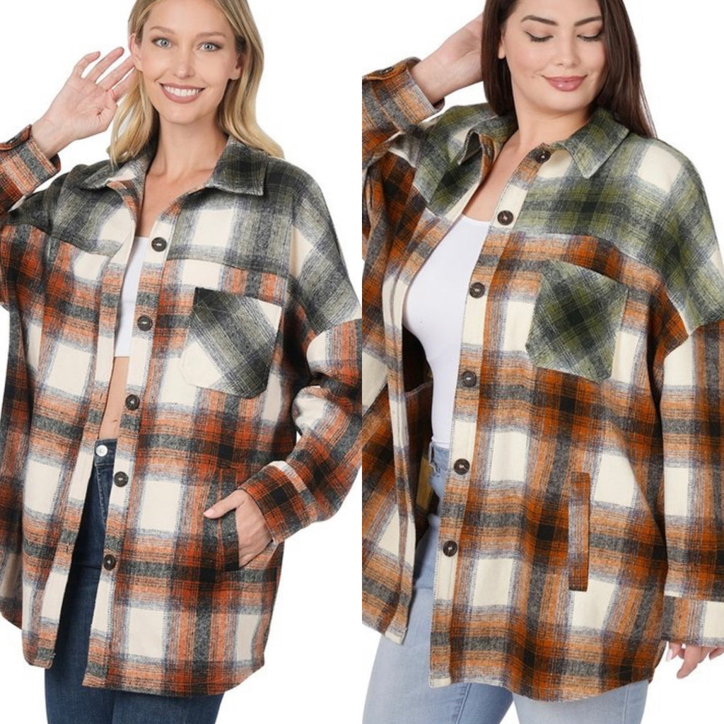 Two tone Olive Rust plaid Flannel