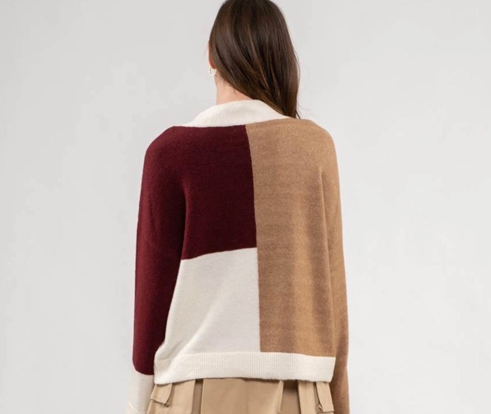 Wine Colorblock Sweater