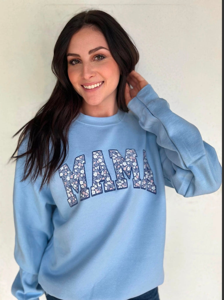 Mama Blue Floral Crewneck