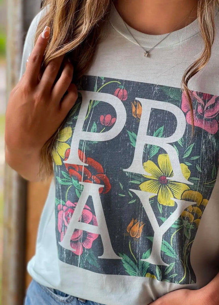 Pray Floral Ice Blue Tee