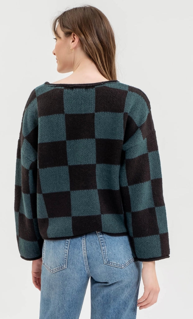 Green + Black Checkered Sweater