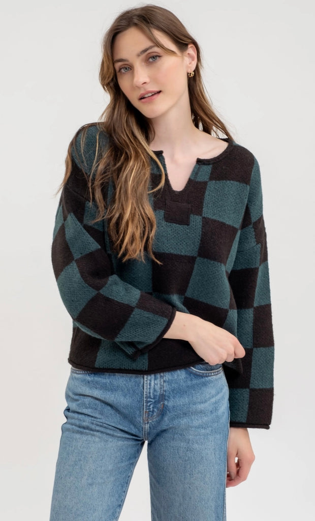 Green + Black Checkered Sweater