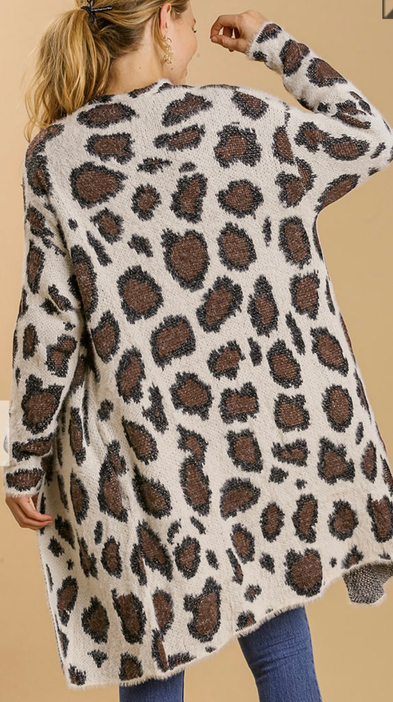 Soft Fuzzy Long Cream Leopard Cardigan