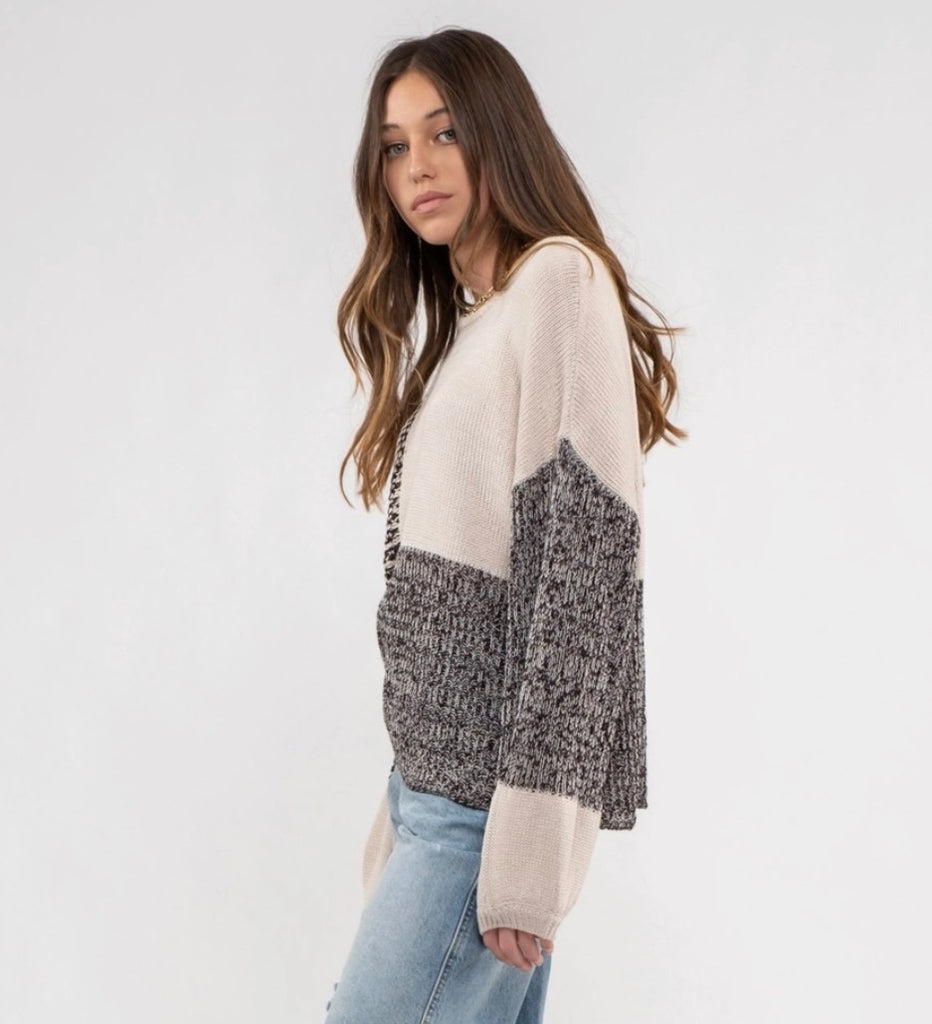 Neutral Colorblock Tie Back Sweater