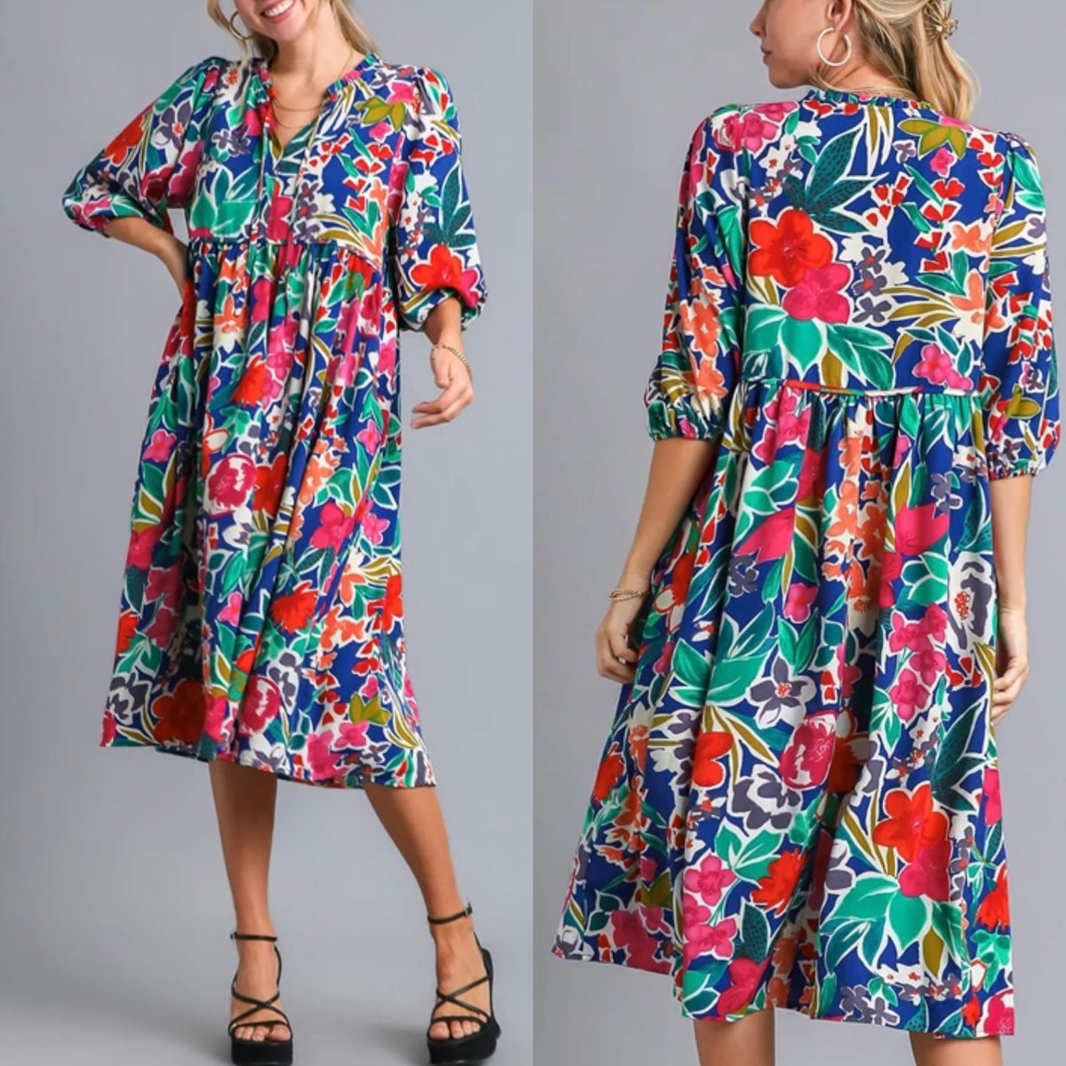 sosoft midi dress Navy Floral Midi Dress