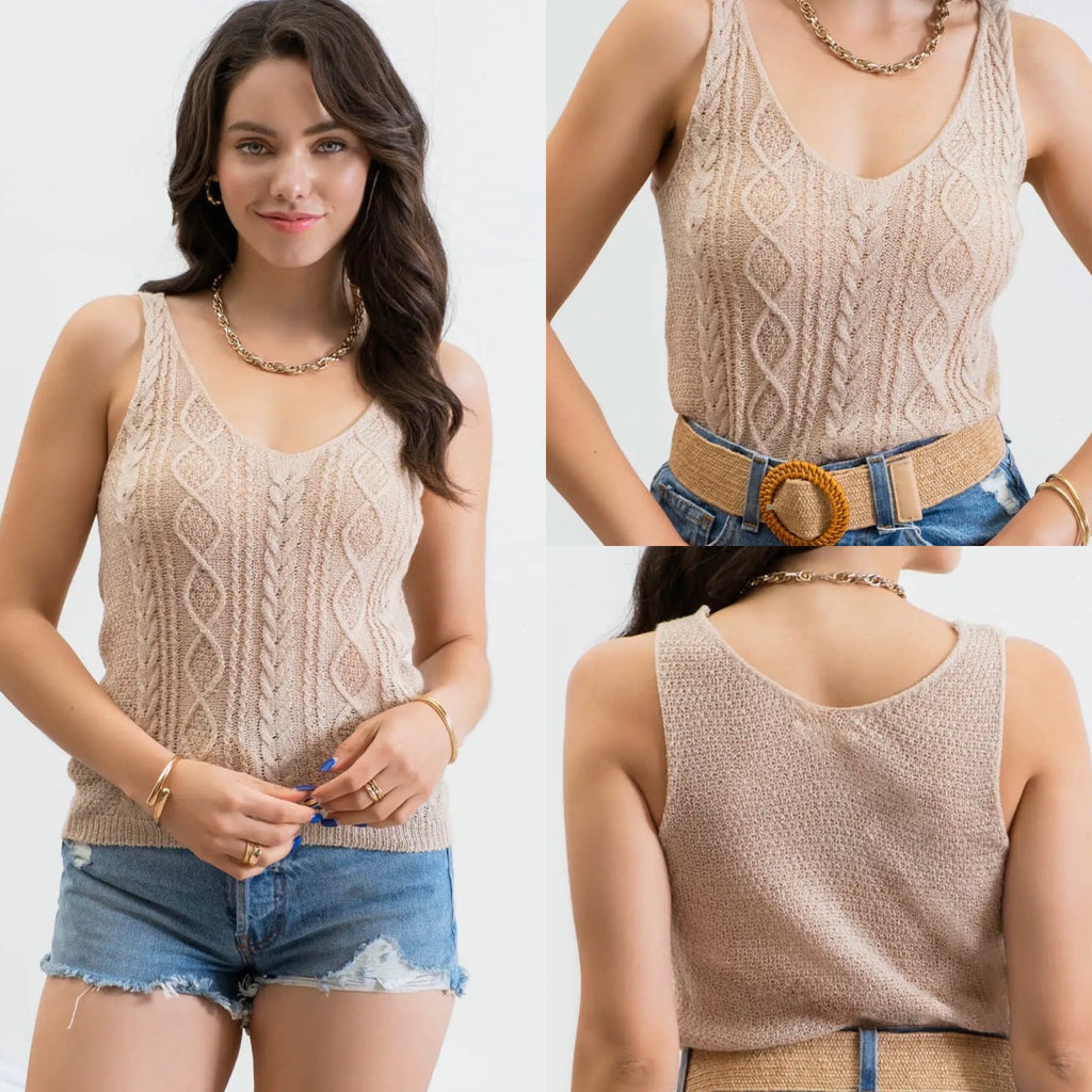 Taupe Lightweight Cableknit Tank