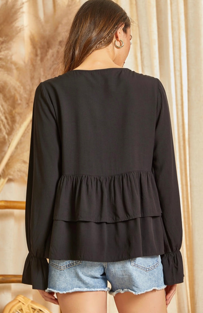 Black Tiered Embroidered Top