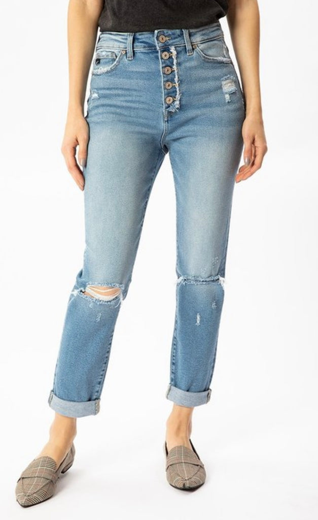 Kancan Button Fly High Rise Mom Jeans