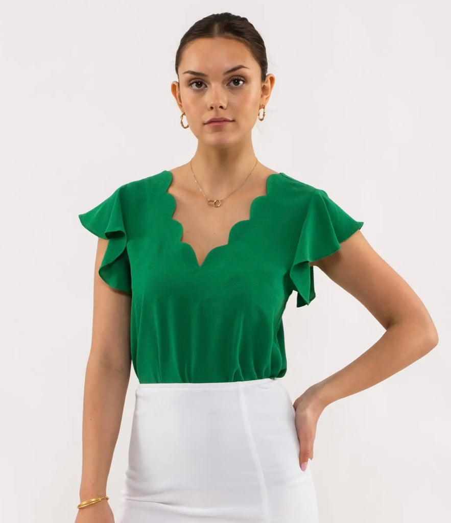 Kelly Green Scalloped Blouse