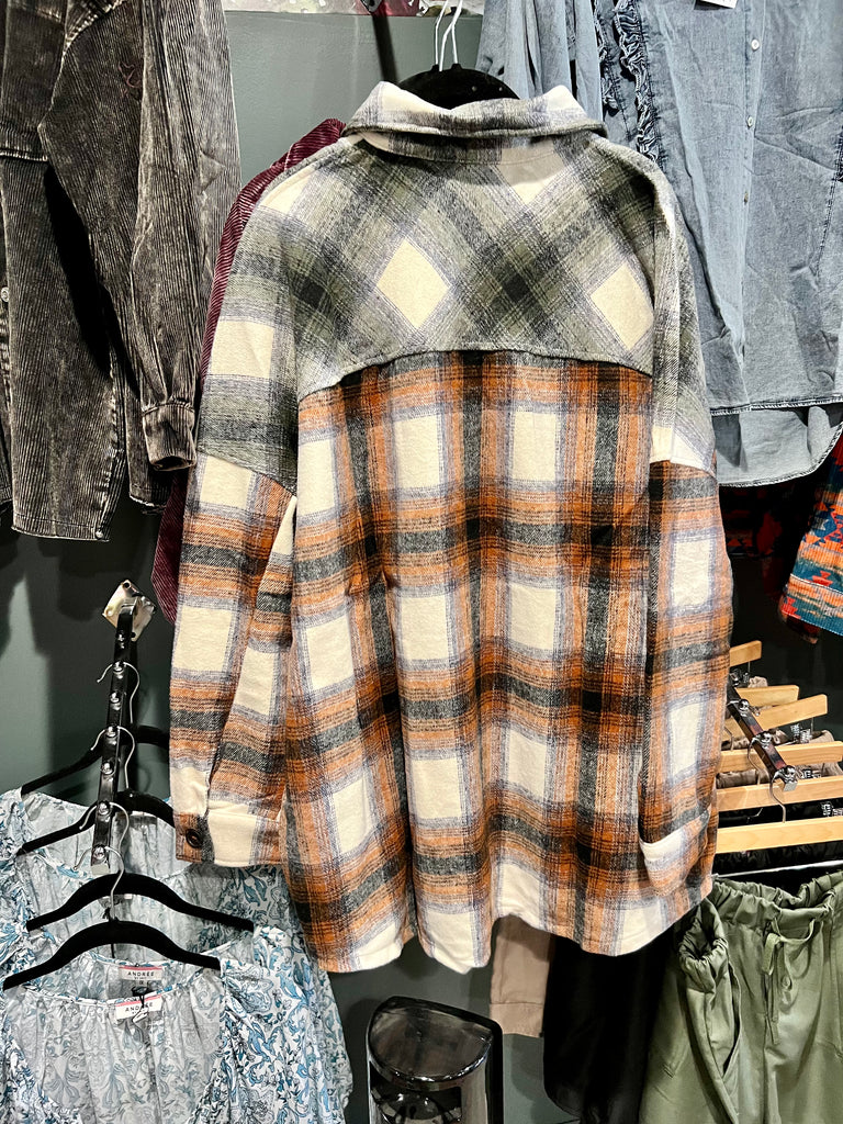 Two tone Olive Rust plaid Flannel