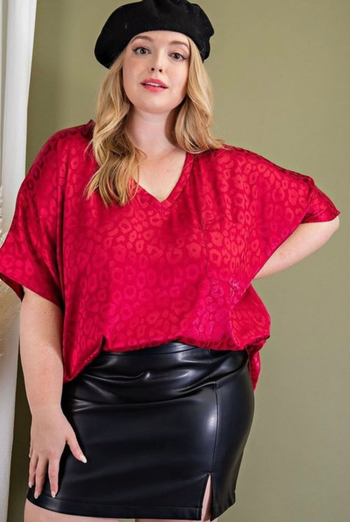 Red Leopard Satin Top