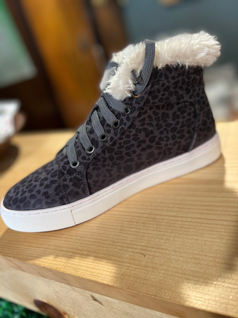 Corky’s Charcoal + Grey Leopard Fur Sneakers