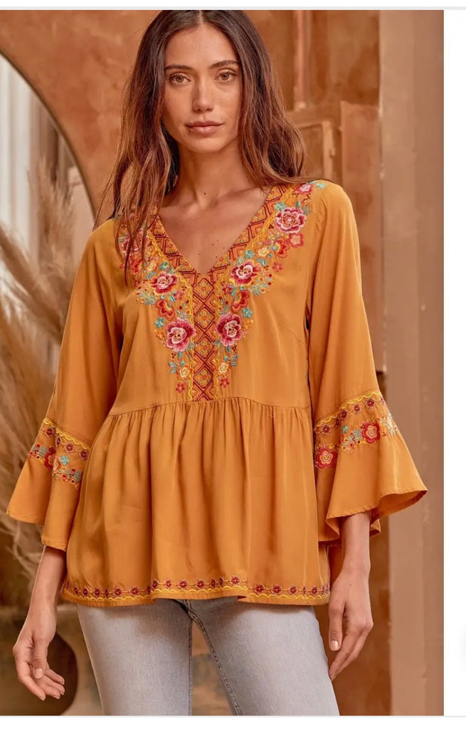 Mustard Embroidered Top