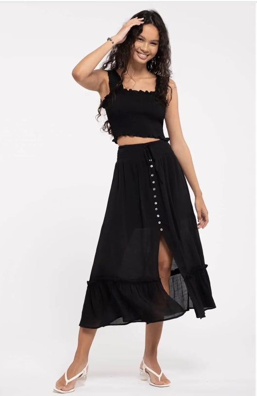 Black button down Midi Skirt