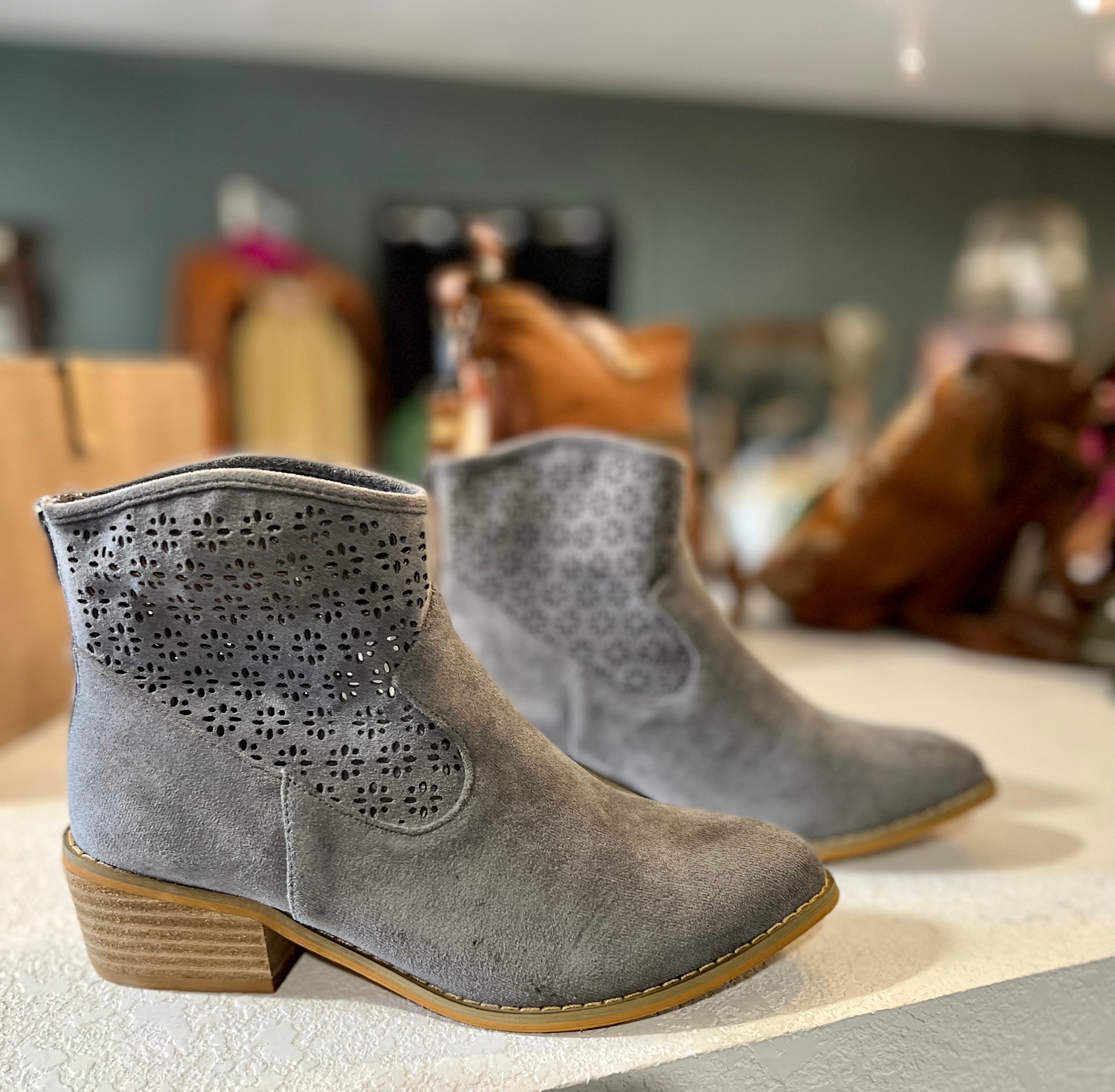 Corky s Grey Perforated Bootie Speckles Stripes