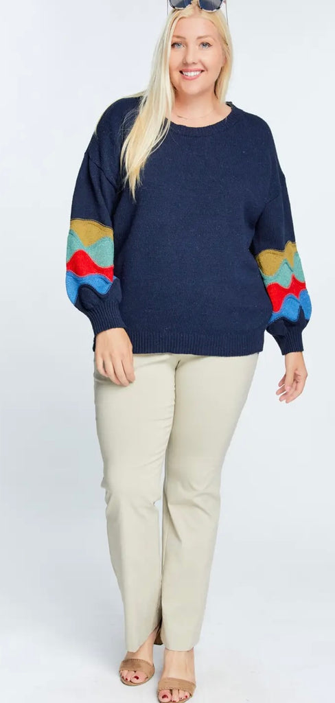 Navy Colorblock Sleeve Sweater