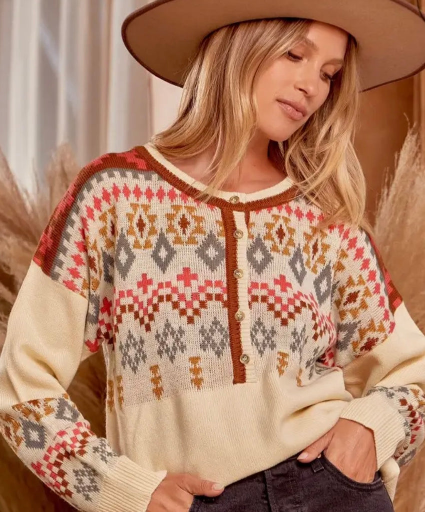 Aztec Button Sweater