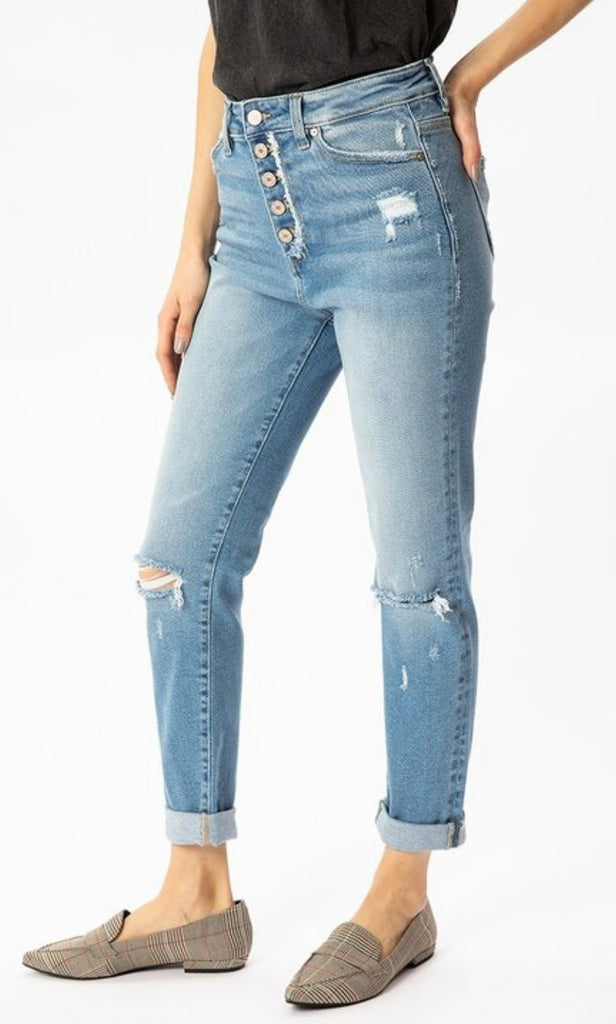 Kancan Button Fly High Rise Mom Jeans