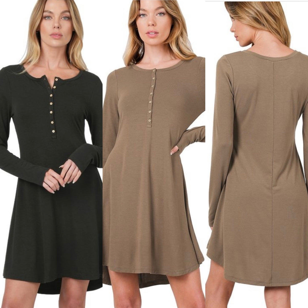 Long Sleeve Button T-Shirt Dresses