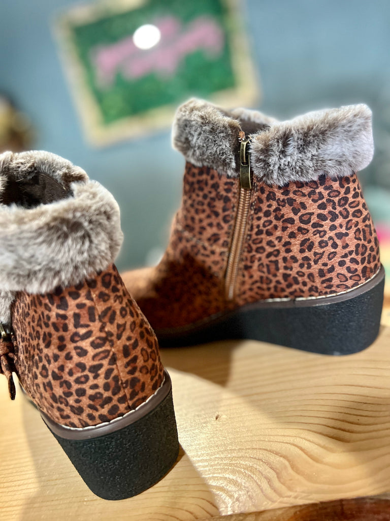 Corky’s Leopard + Fur Wedge Booties