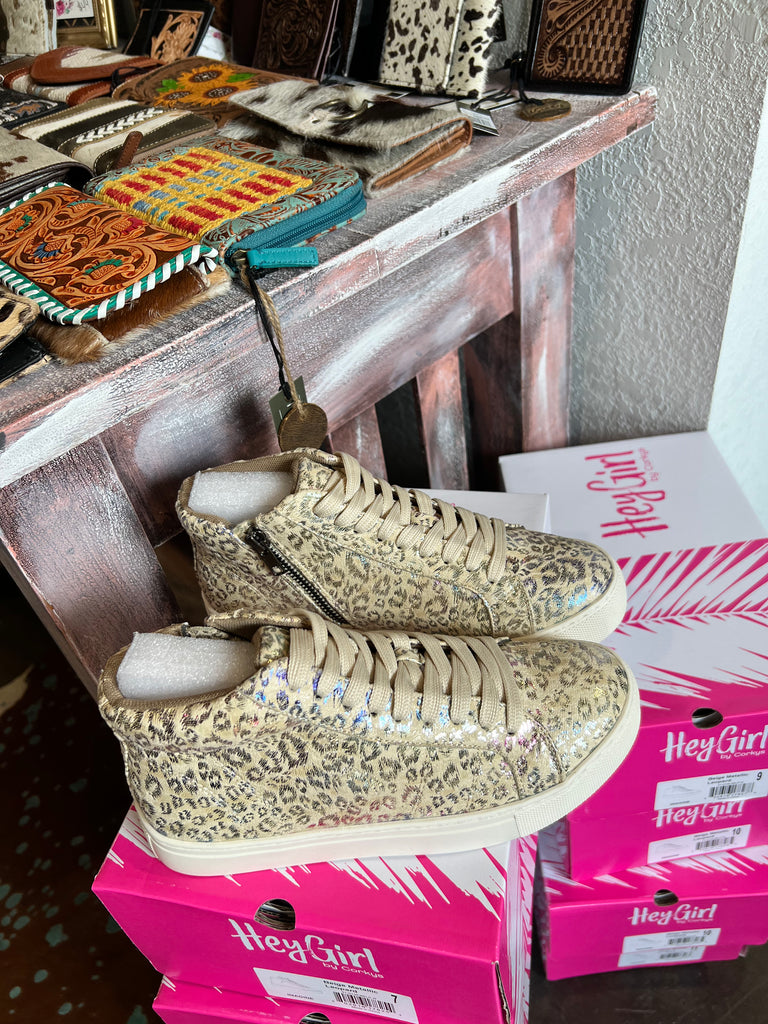 Corky’s Beige Metallic Leopard Sneakers