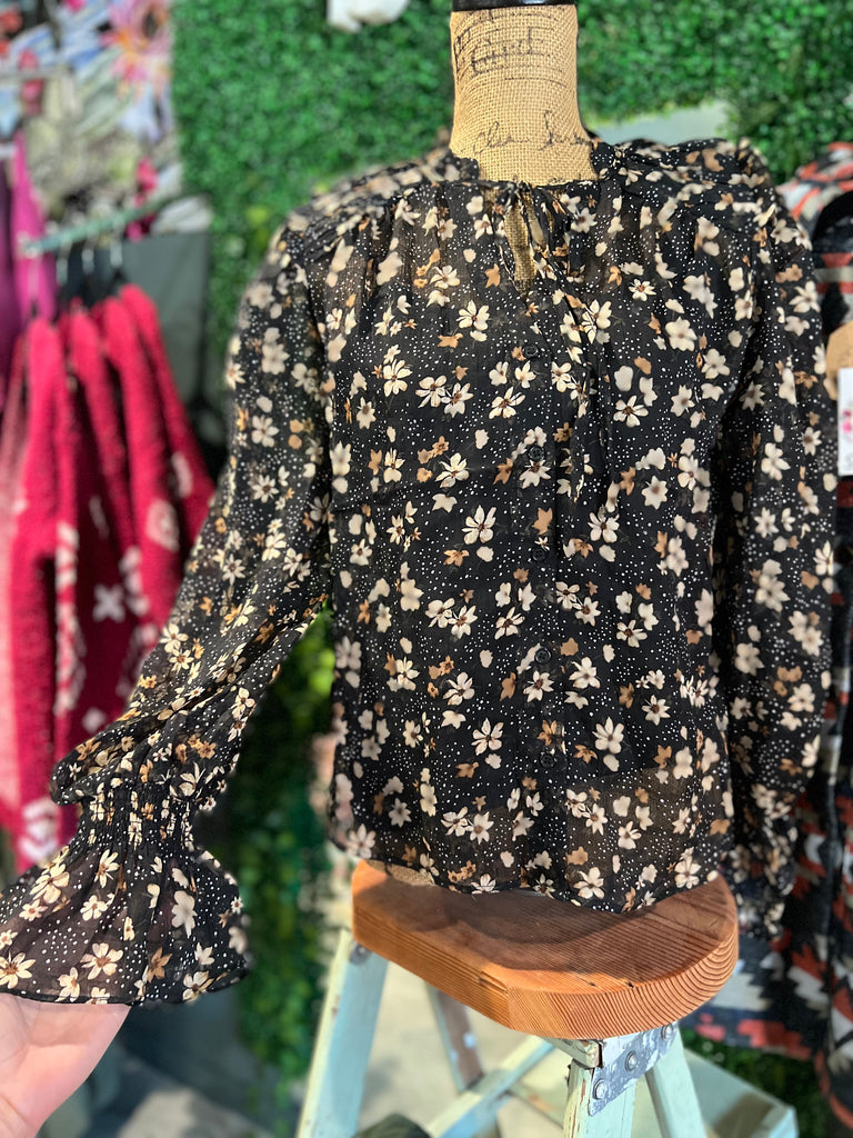 Sheer Floral Button Front Blouse