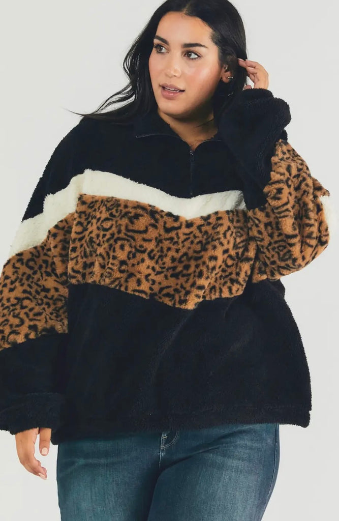 Black + Leopard Sherpa Pullover